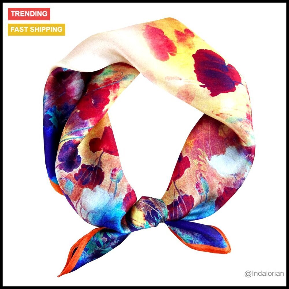 Mulberry Silk Scarf Lightweight Square Bandana Chic Boho Fashion Accessory
